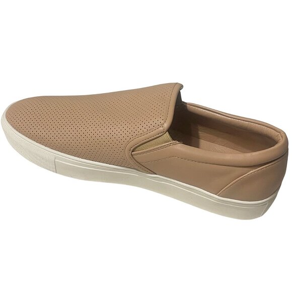 Women’s Perforated Faux Leather Sneakers Beige Upper White Sole Casual Comfort - Picture 6 of 7